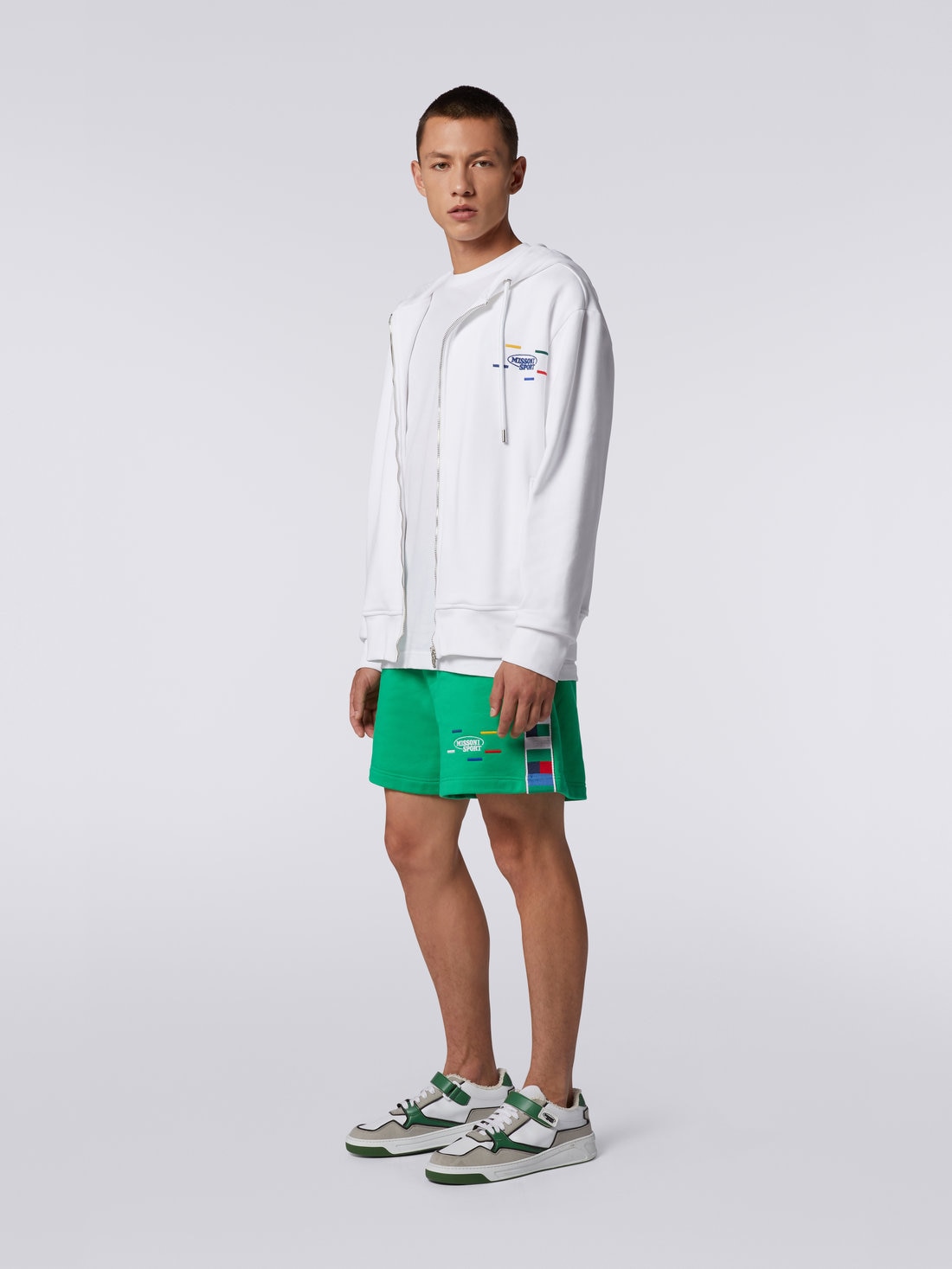 Cotton sweatshirt with hood and zip, White & Multicoloured Heritage - UC23SW02BJ00EQS017A - 2