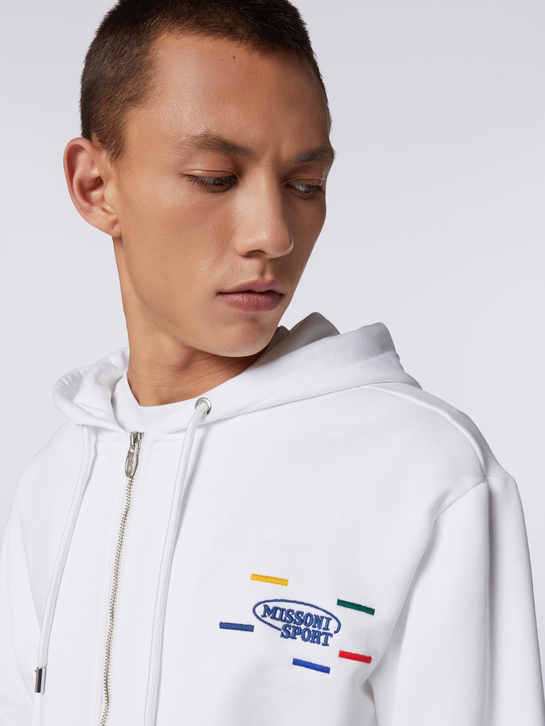 Sweat à Capuche Sans Cordon Blanc à Détails Signature pour Hommes