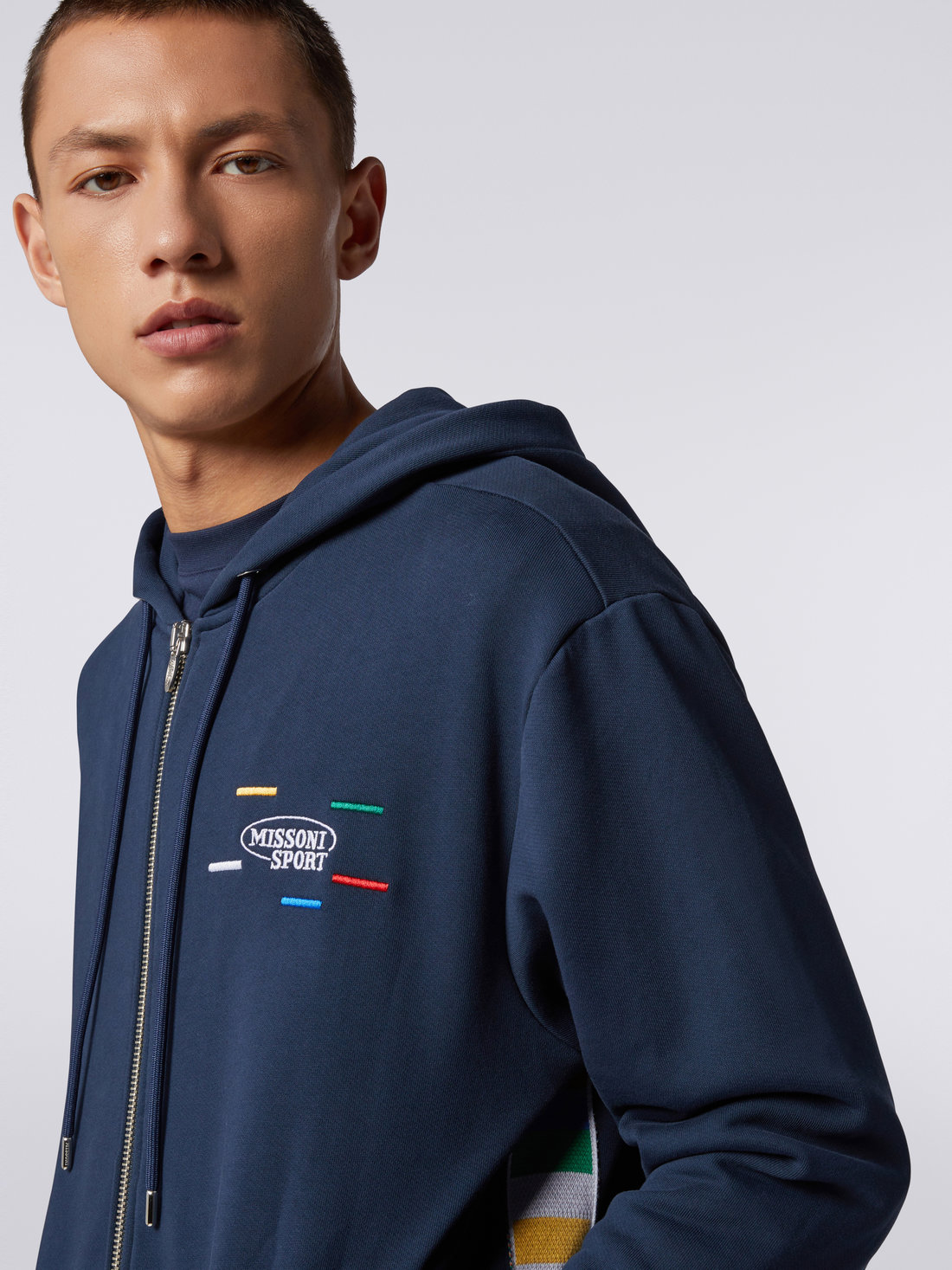 Cotton sweatshirt with hood and zip Navy Blue Missoni