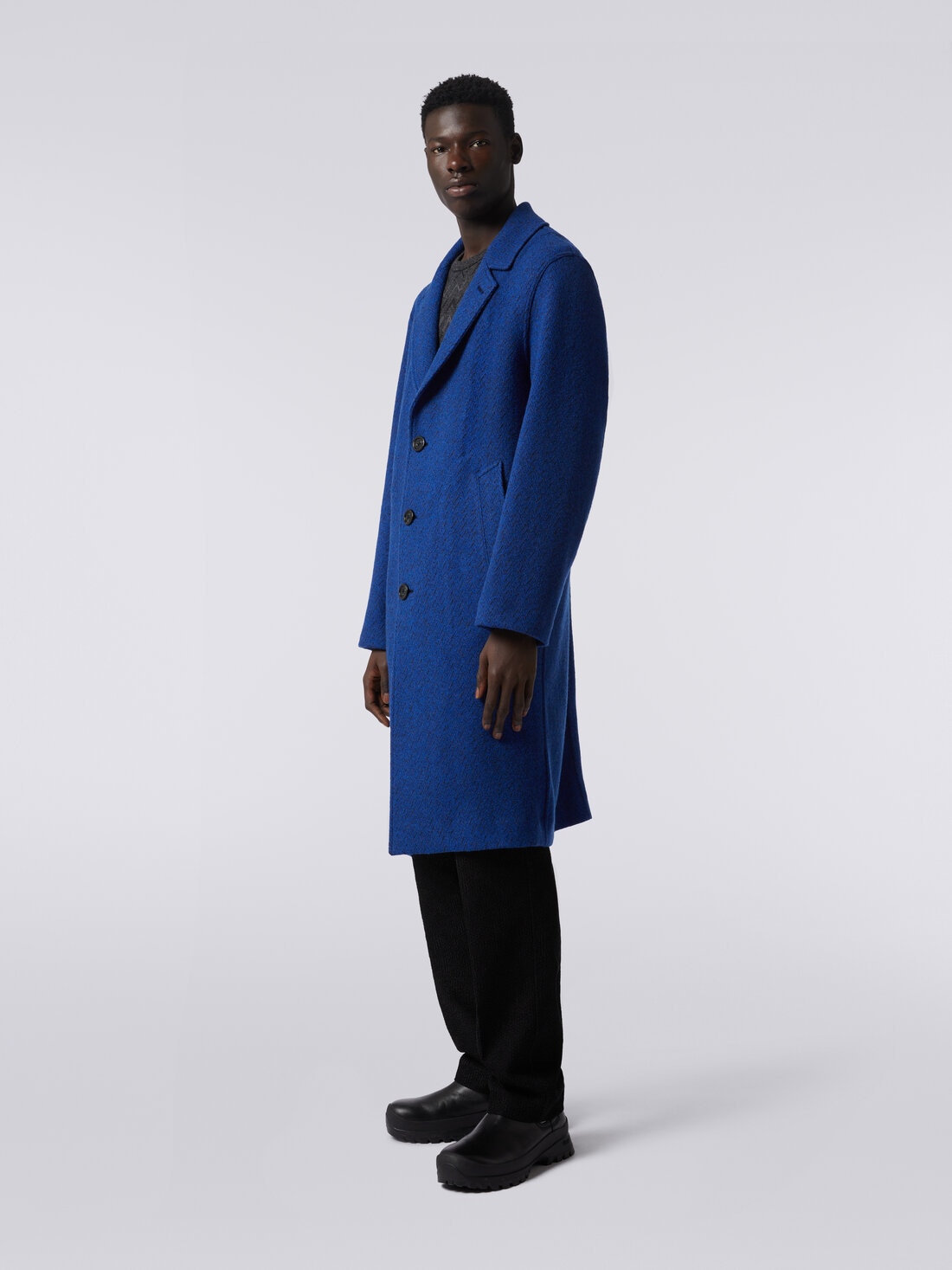 Boiled wool herringbone coat, Blue - UC23WC00BT003OS72CC - 2
