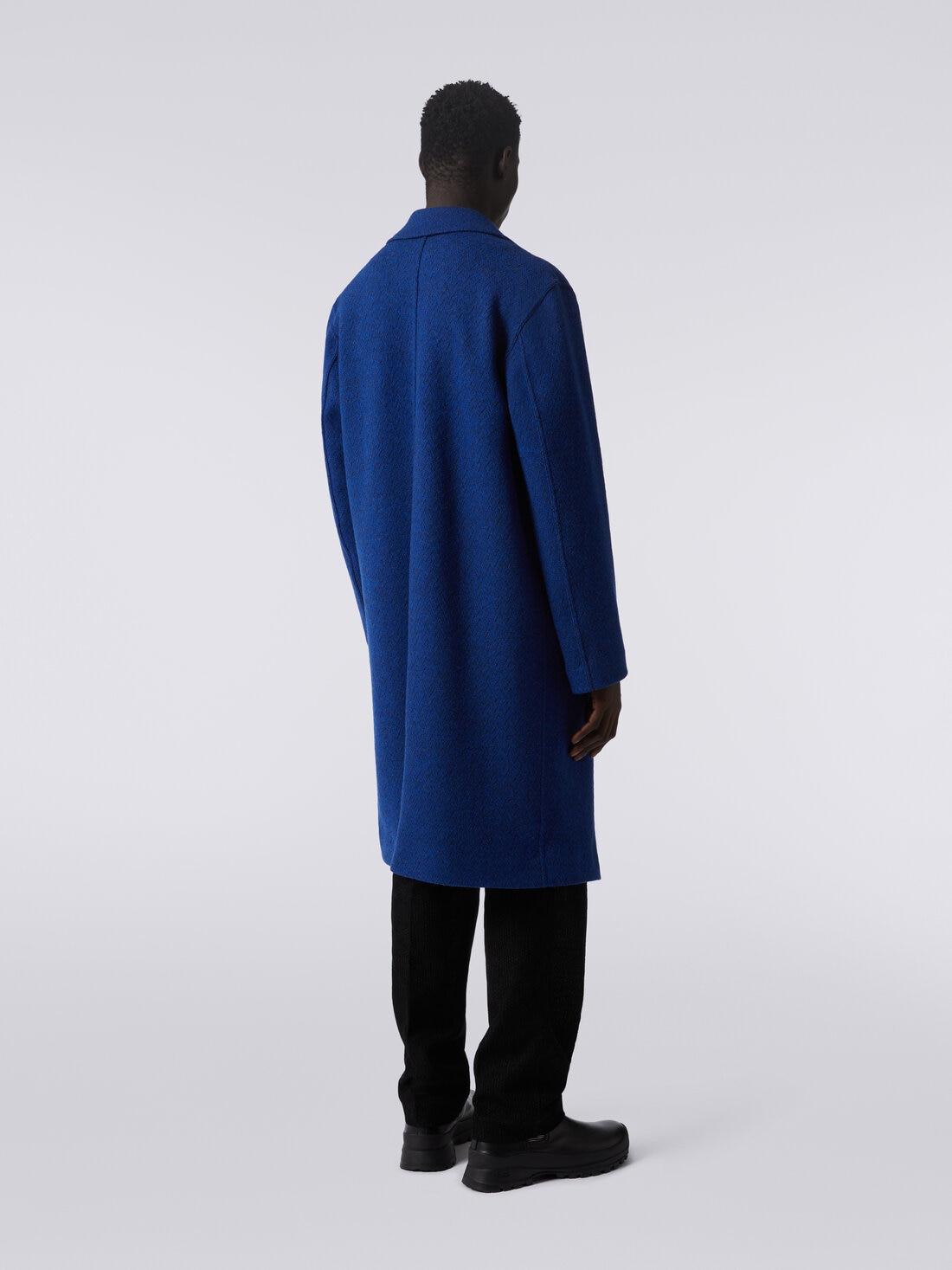 Manteau à chevrons en laine bouillie, Bleu - UC23WC00BT003OS72CC - 3