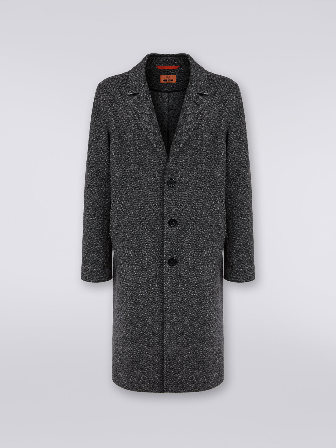 Boiled wool herringbone coat, Black    - UC23WC00BT003OS91HG - 0