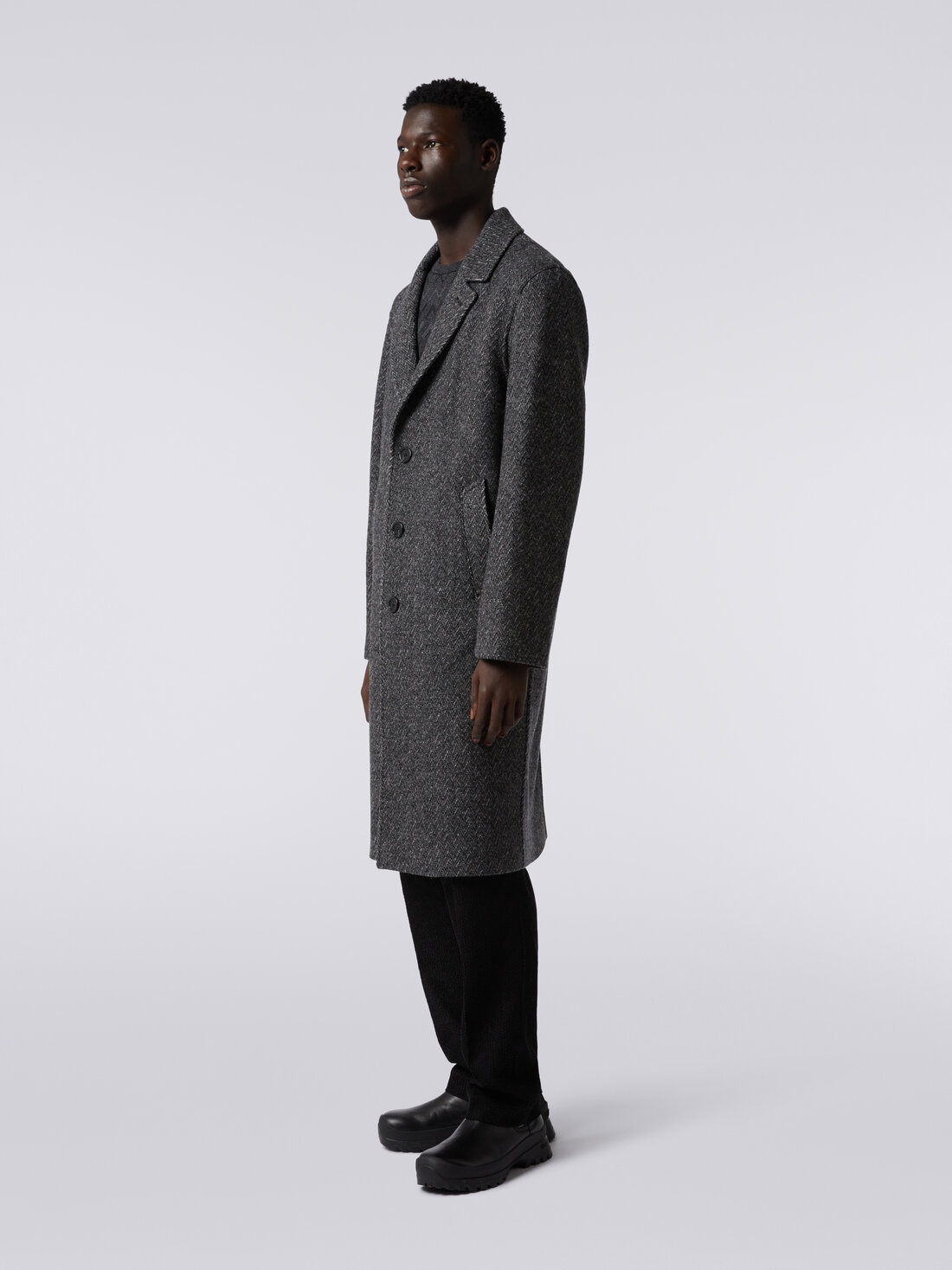 Boiled wool herringbone coat Black | Missoni