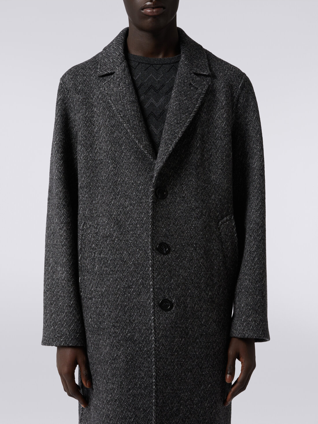 Boiled wool herringbone coat, Black    - UC23WC00BT003OS91HG - 4