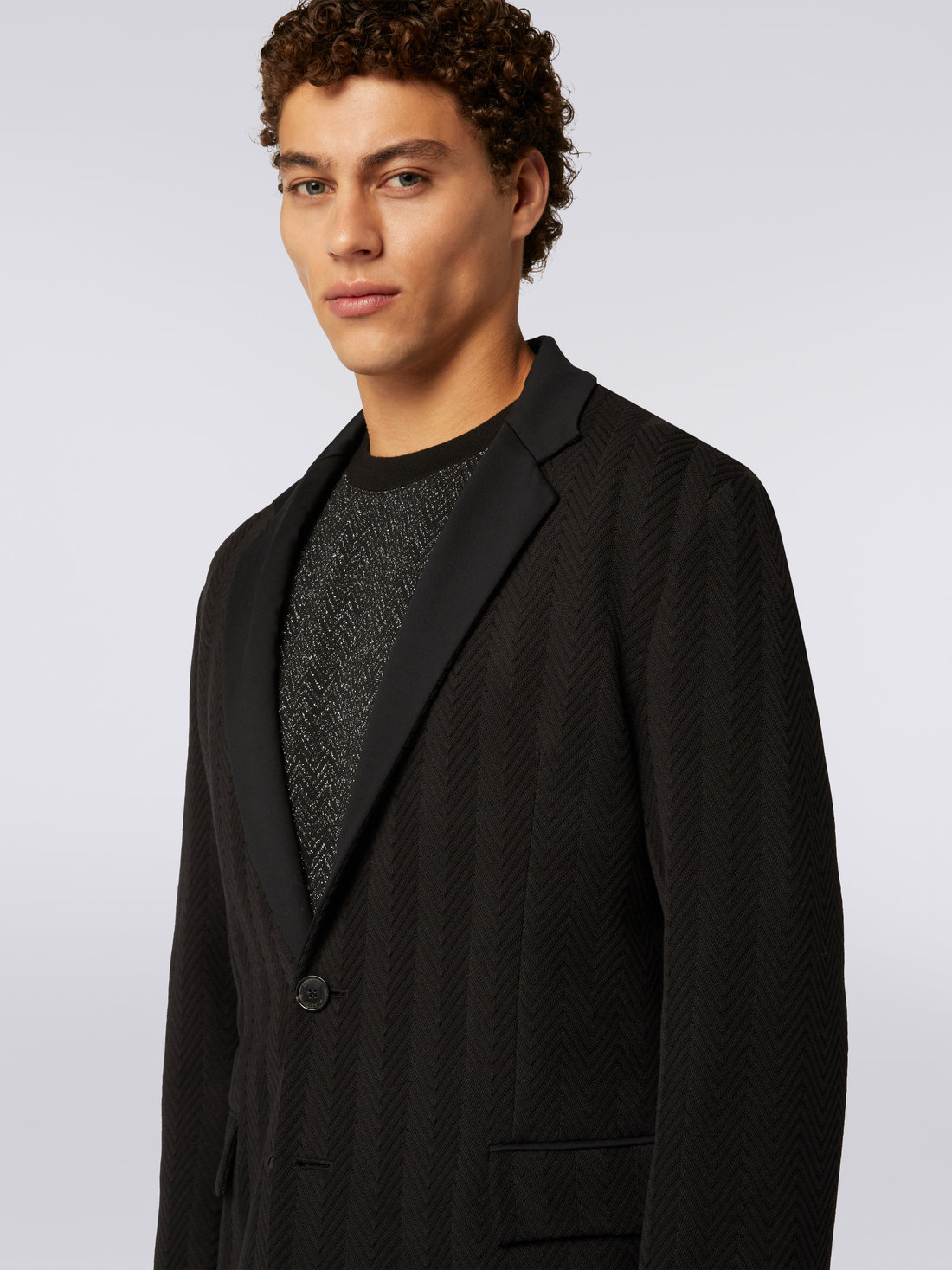 Veste en coton et viscose à chevrons, Noir    - UC23WF00BR00JC93911 - 4