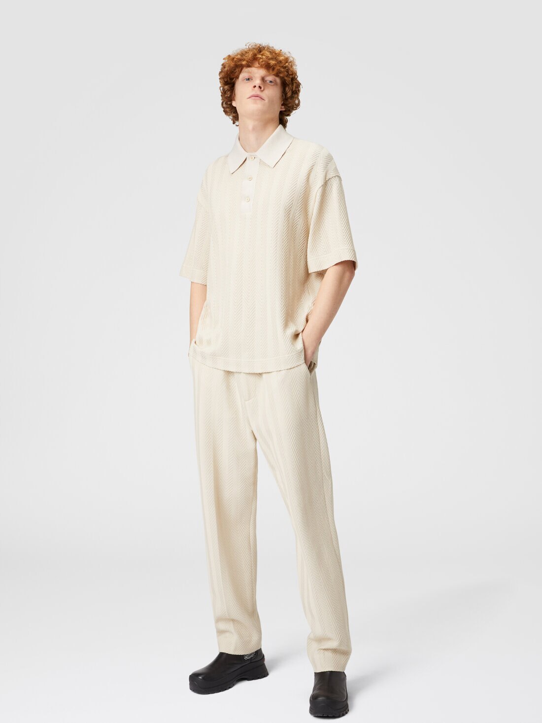 Classic cotton and viscose zigzag trousers, Grey - UC23WI00BR00JC40708 - 3