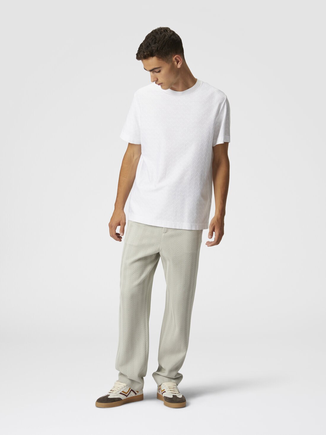 Pantalones clásicos de algodón y viscosa zigzag, Plateado - UC23WI00BR00JC44501 - 3