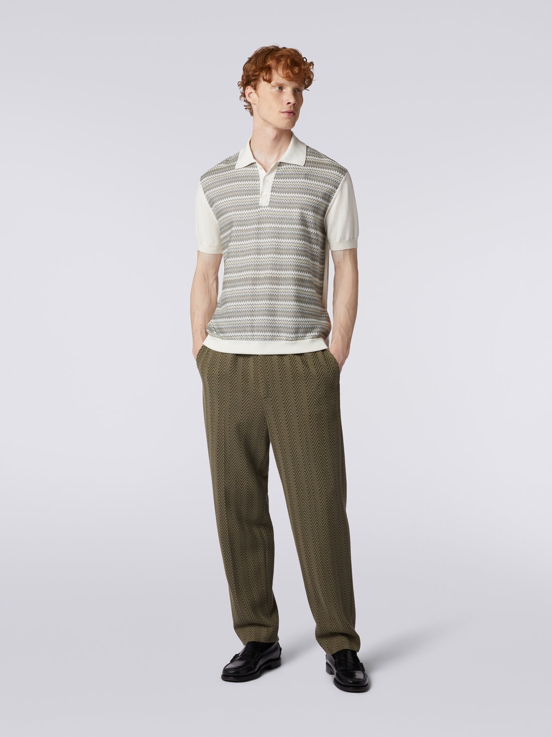 Pantalones clásicos de algodón y viscosa zigzag , Verde  - UC23WI00BR00JC90403 - 1
