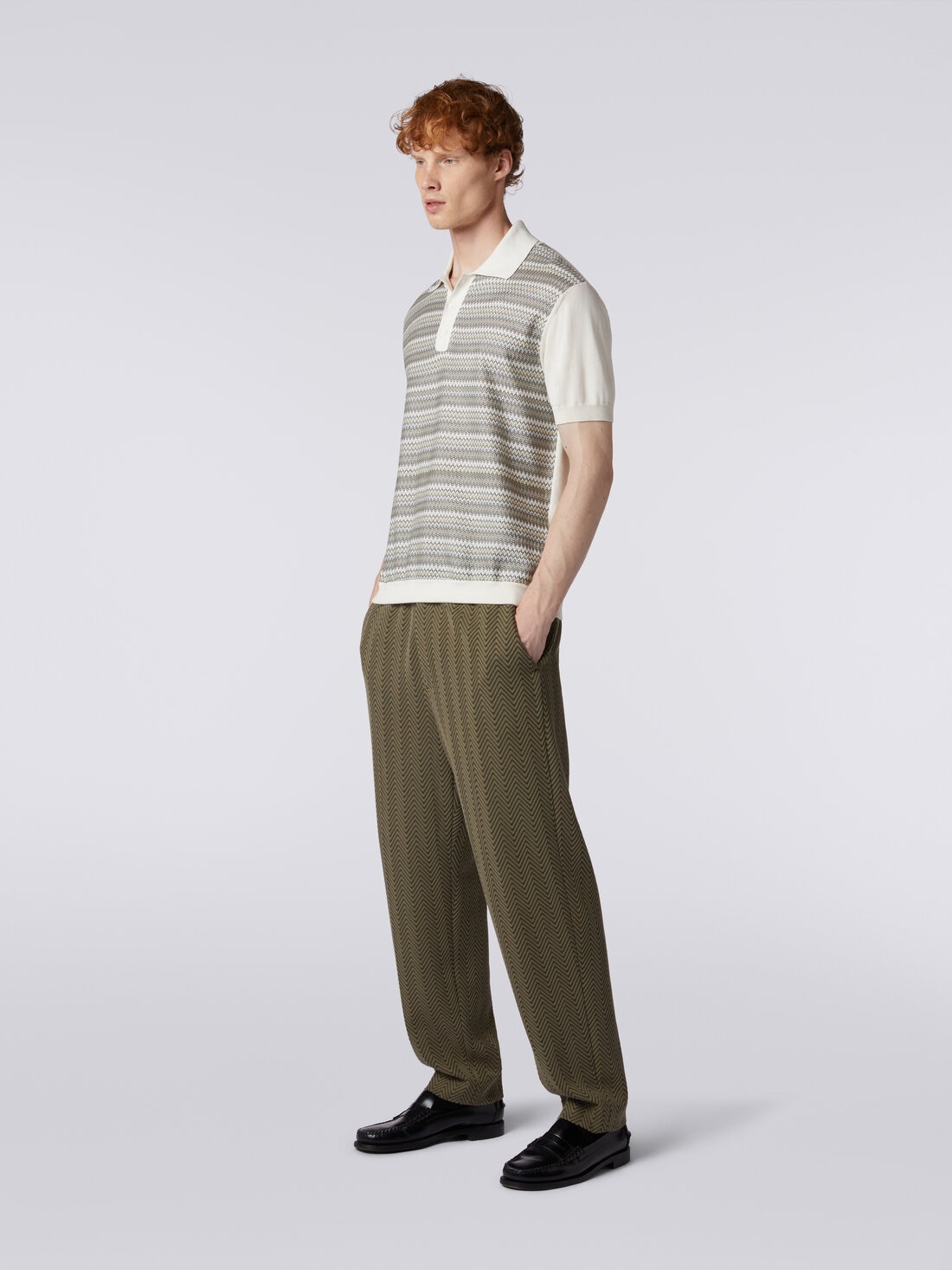 Pantalones clásicos de algodón y viscosa zigzag , Verde  - UC23WI00BR00JC90403 - 2