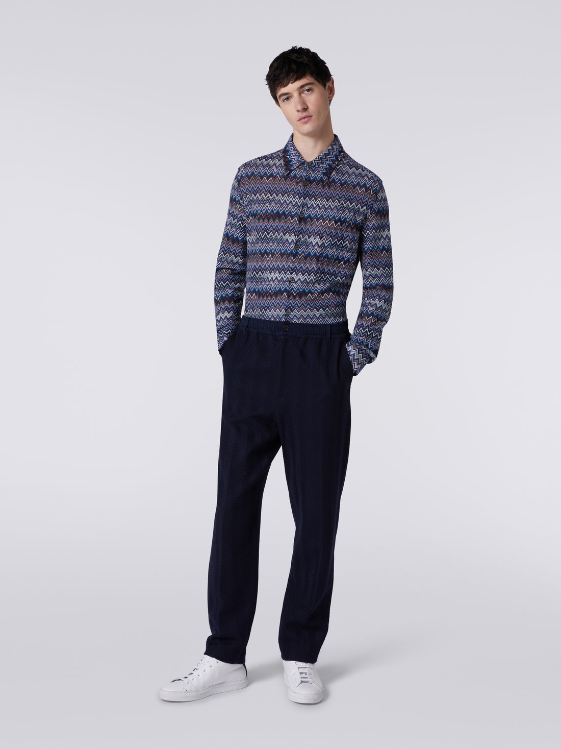 Classic cotton and viscose zigzag trousers , Multicoloured  - UC23WI00BR00JC93810 - 1