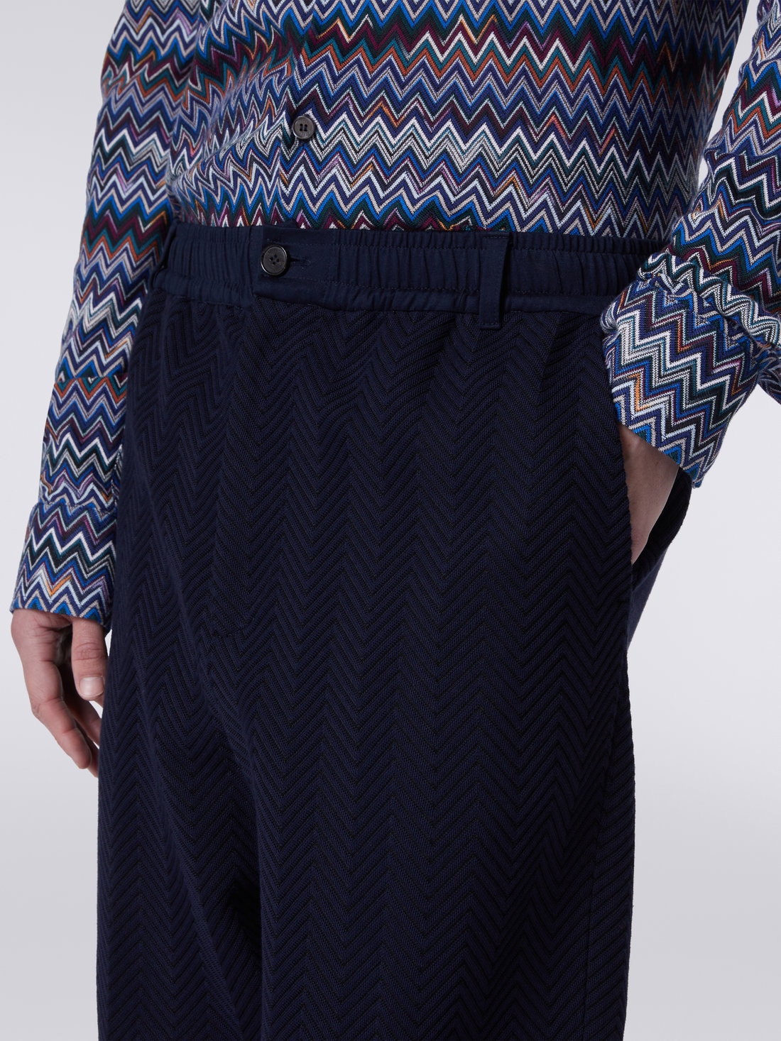 Classic cotton and viscose zigzag trousers , Multicoloured  - 4