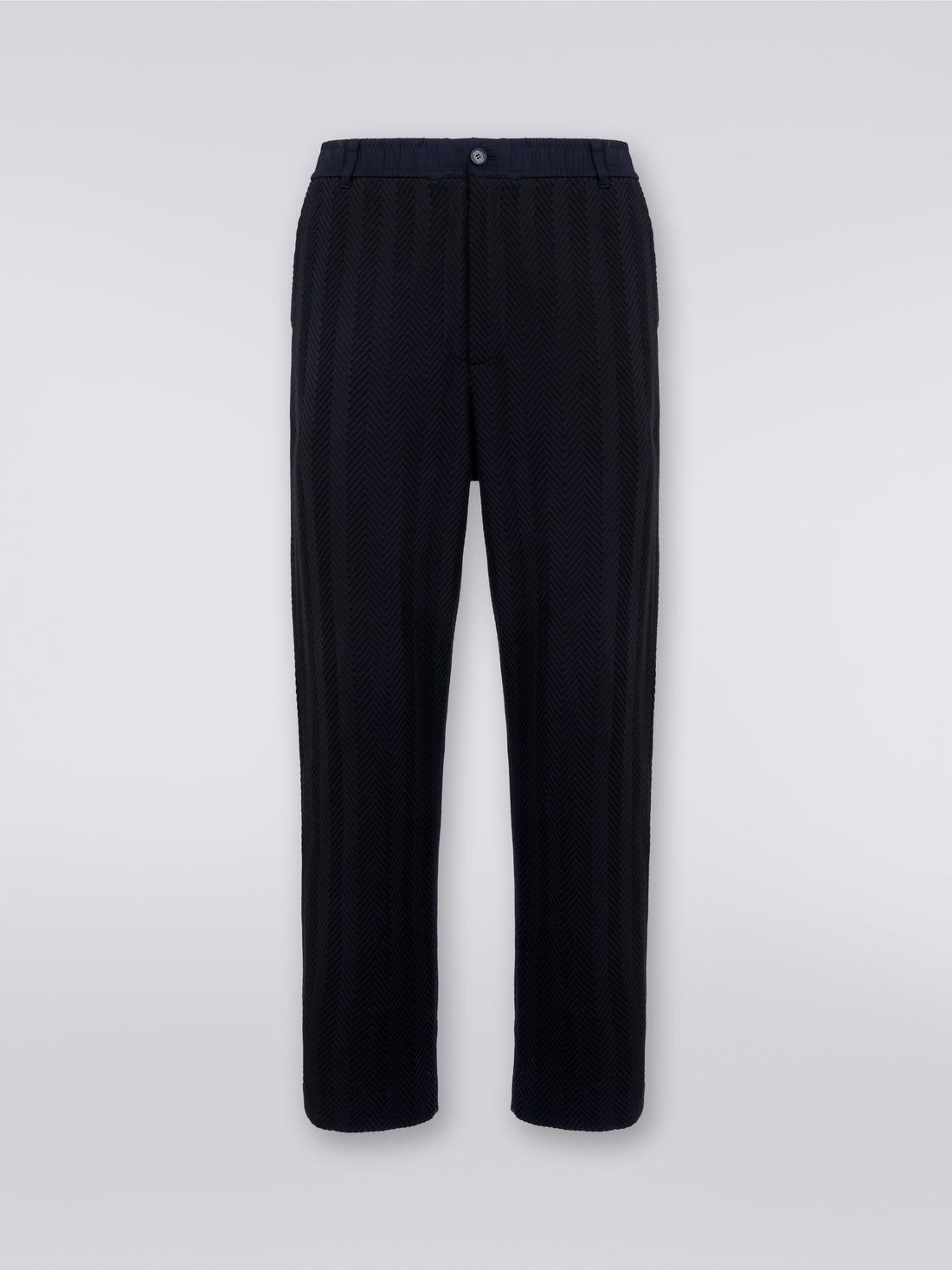 Classic cotton and viscose zigzag trousers , Black    - 0