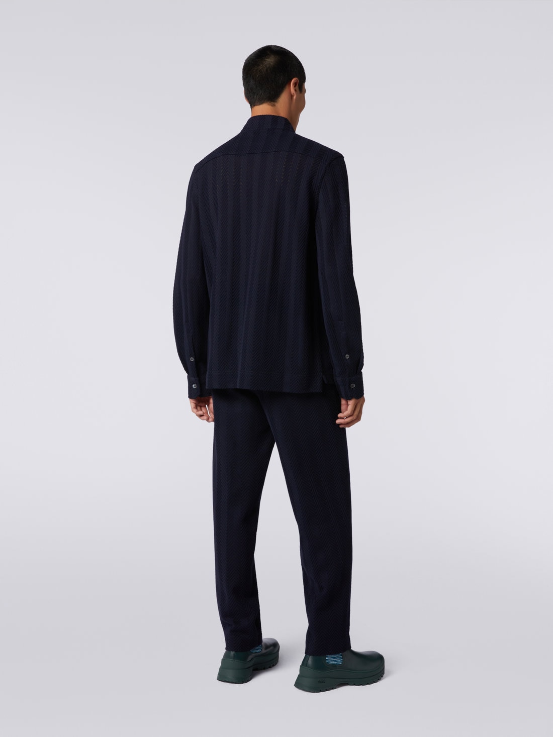 Camisa de algodón y viscosa a espigas, Azul Oscuro - UC23WJ00BR00JC93810 - 3