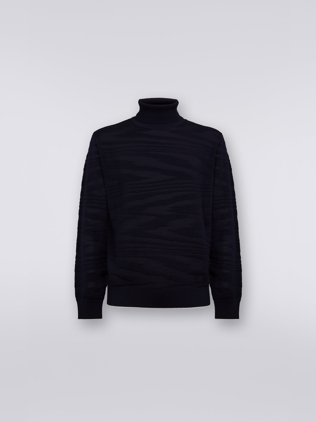 Embossed wool and viscose high neck jumper, Navy Blue  - UC23WN00BK021ZS728P - 0