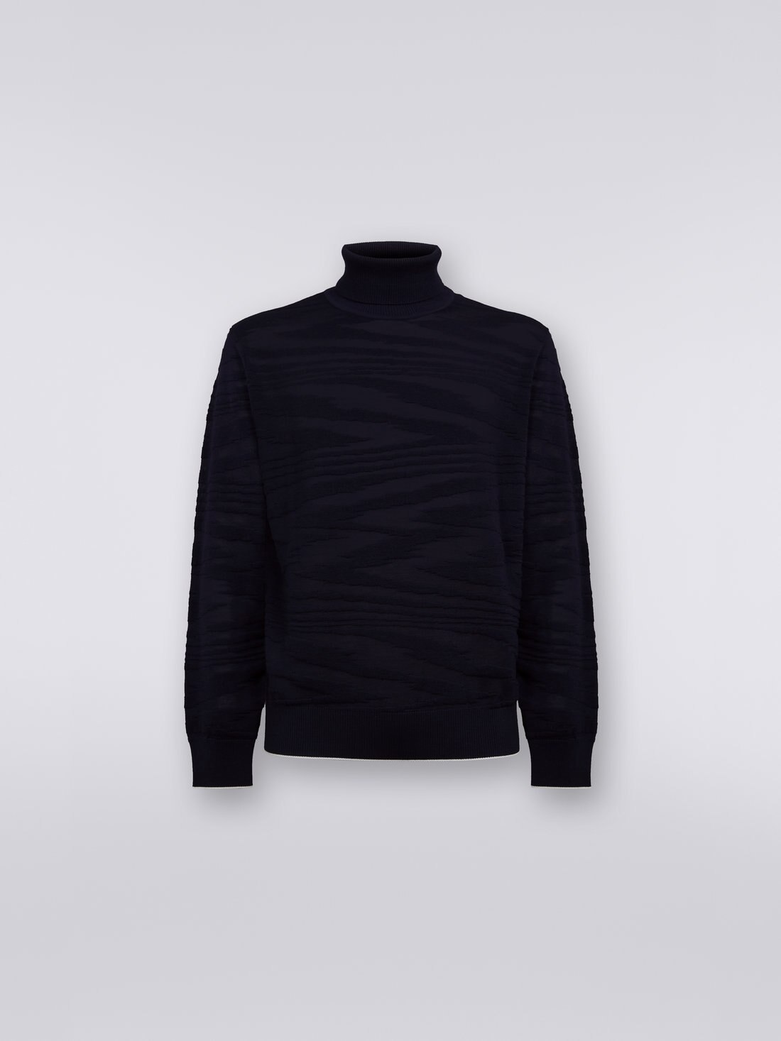 Embossed wool and viscose high neck jumper, Navy Blue  - UC23WN00BK021ZS728P - 0