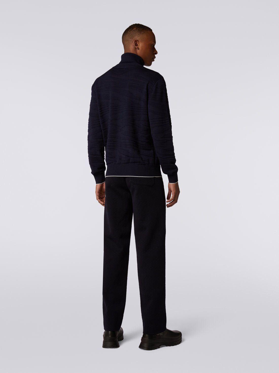Embossed wool and viscose high neck jumper, Navy Blue  - UC23WN00BK021ZS728P - 3