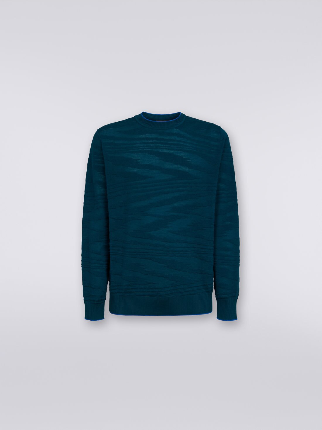 Embossed wool and viscose crew-neck pullover, Green - 8053147194257 - 0