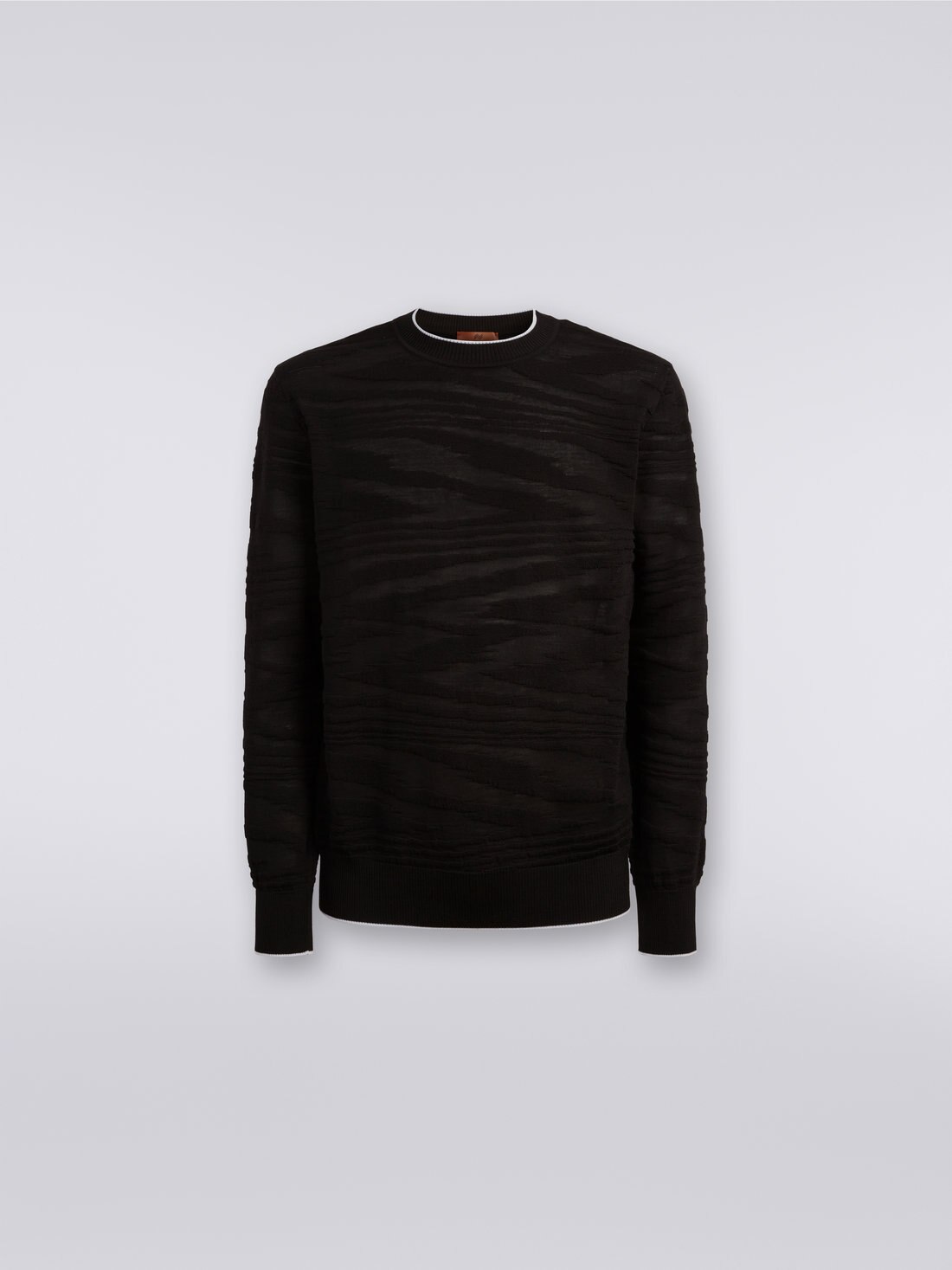 Embossed wool and viscose crew-neck pullover, Black    - 0