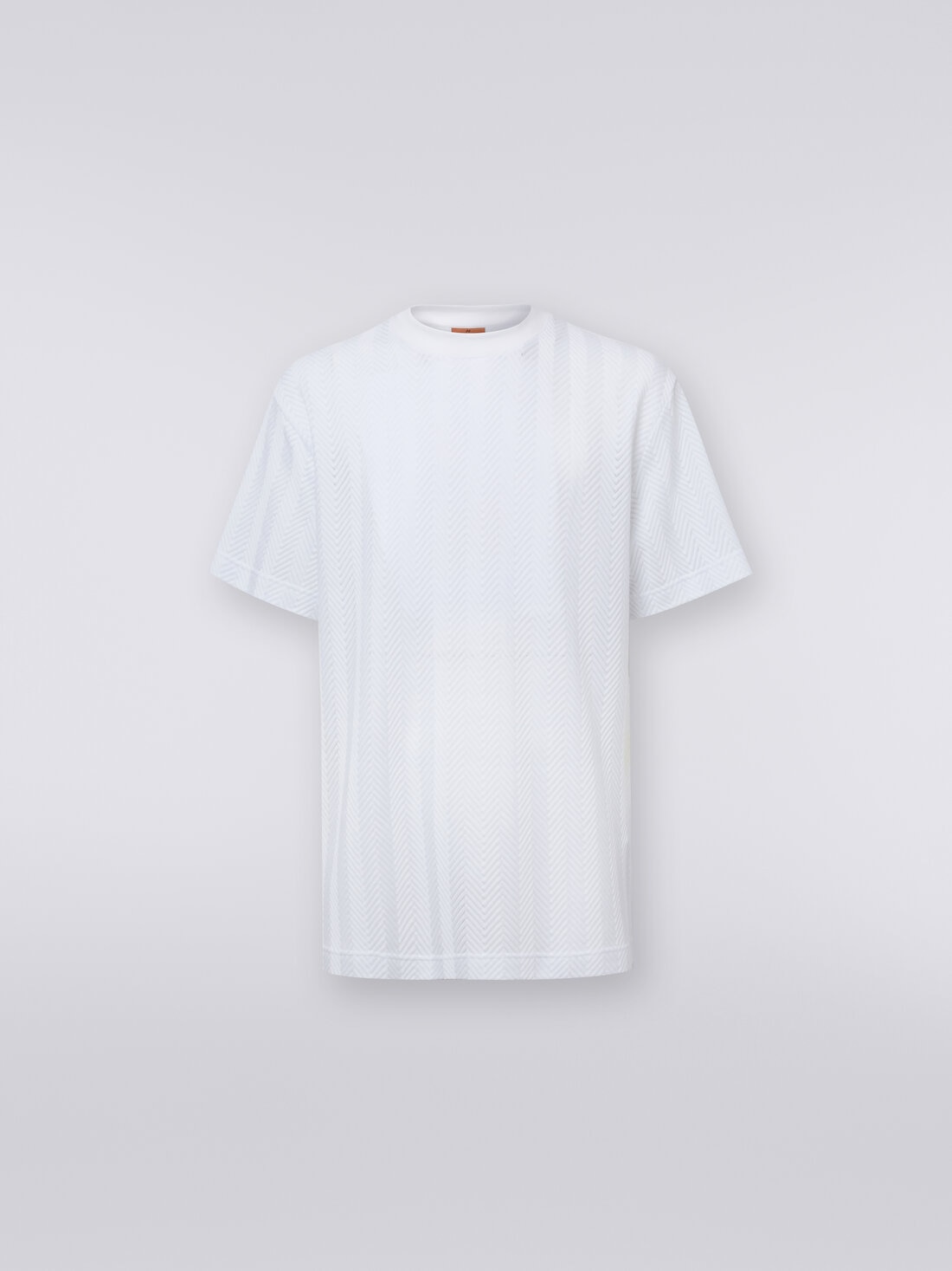 T-Shirt aus Baumwolle und Viskose mit Rundhalsausschnitt und Chevronmuster, Weiß  - UC24SL00BR00JC10601 - 0