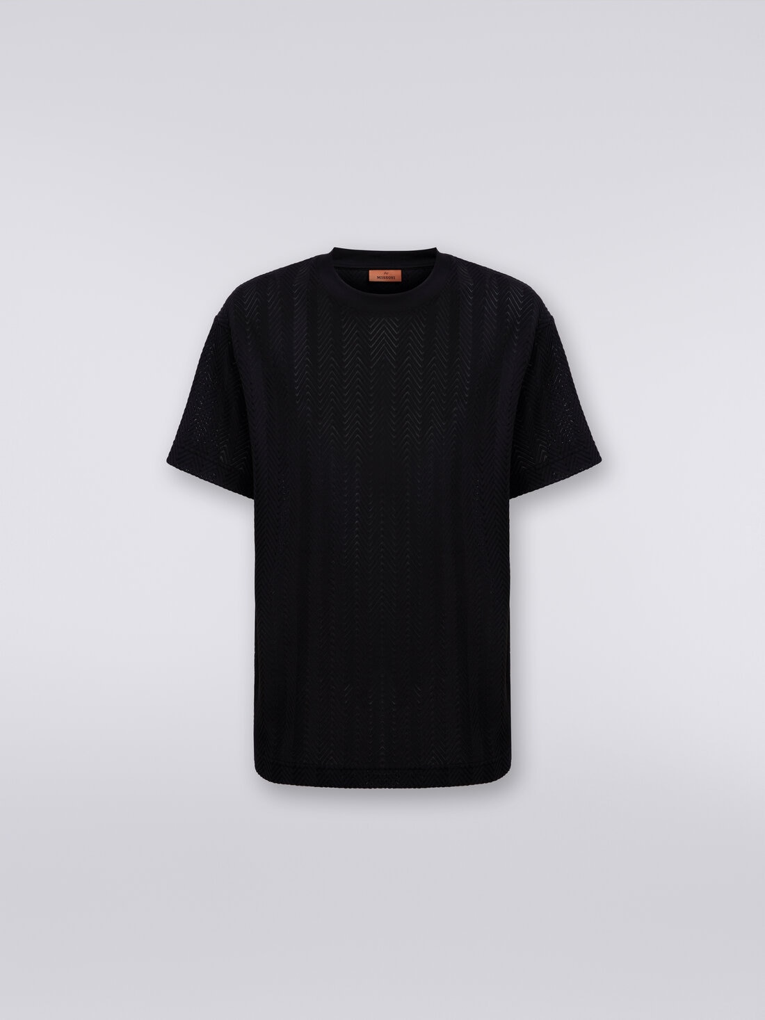 Camiseta de cuello redondo de algodón y viscosa a espigas, Negro    - UC24SL00BR00JC93911 - 0