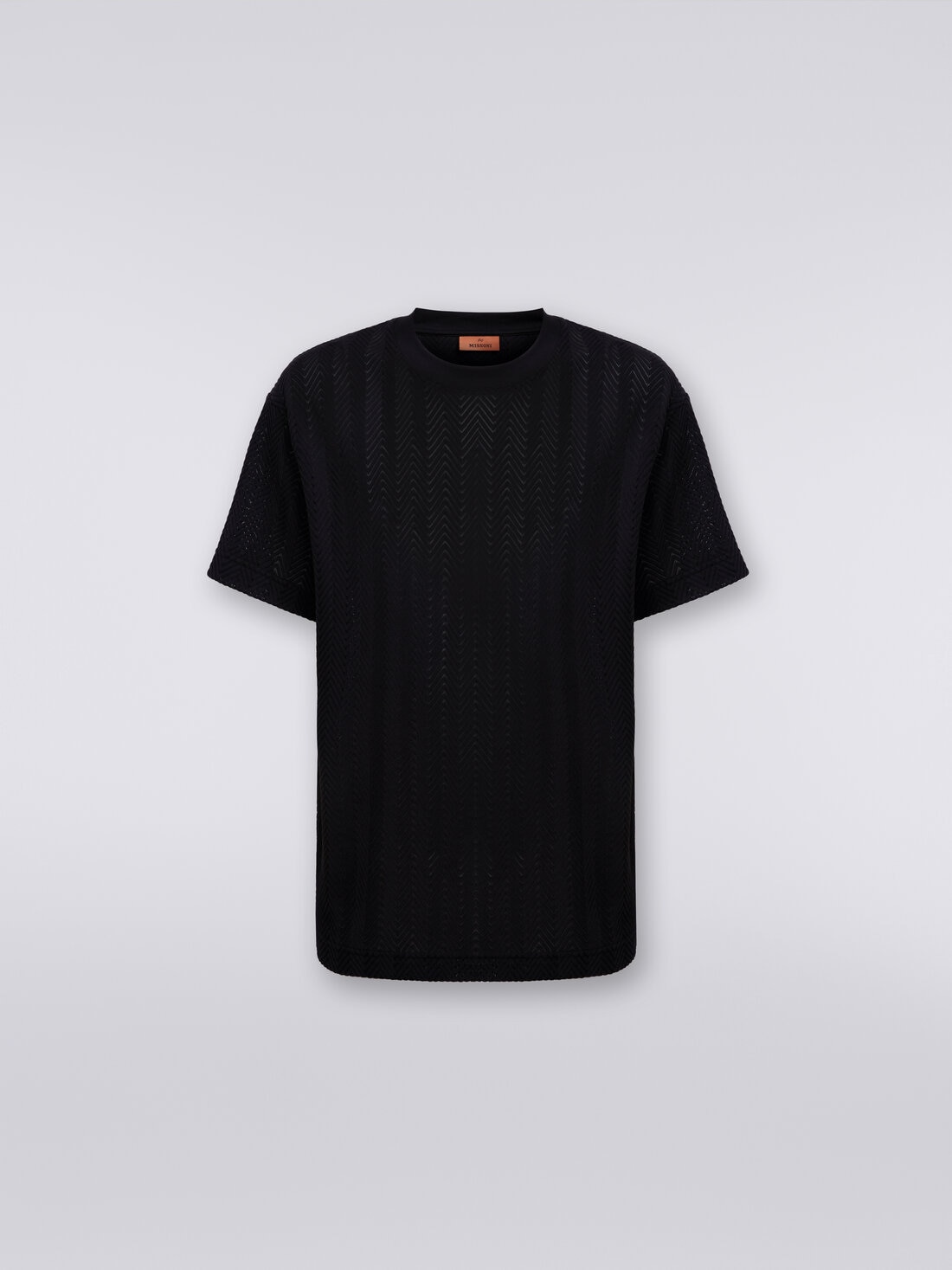 Crew-neck T-shirt in chevron viscose and cotton, Black    - UC24SL00BR00JC93911 - 0