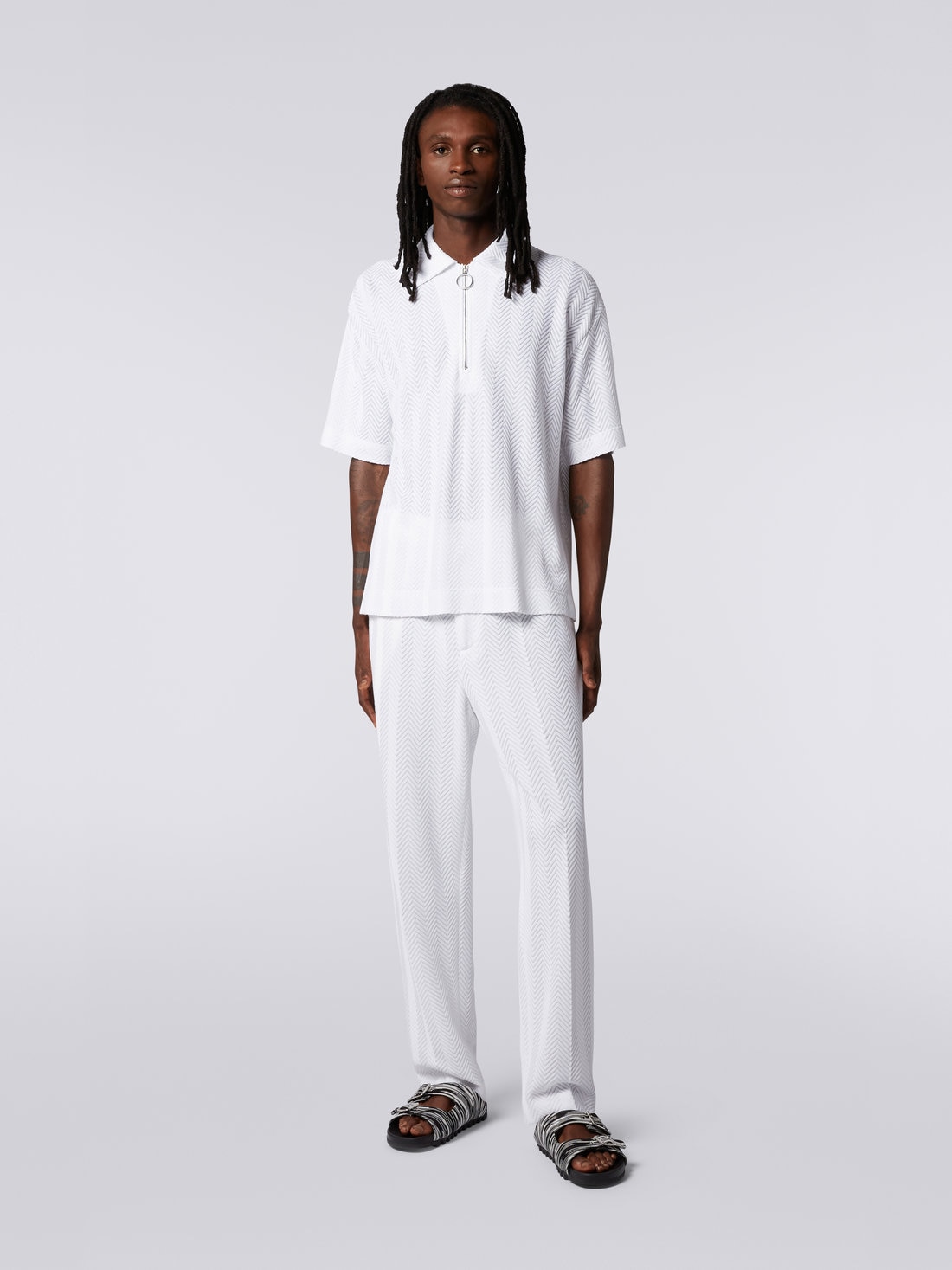Polo à manches courtes en coton et viscose, Blanc  - US23S200BR00JC10601 - 1