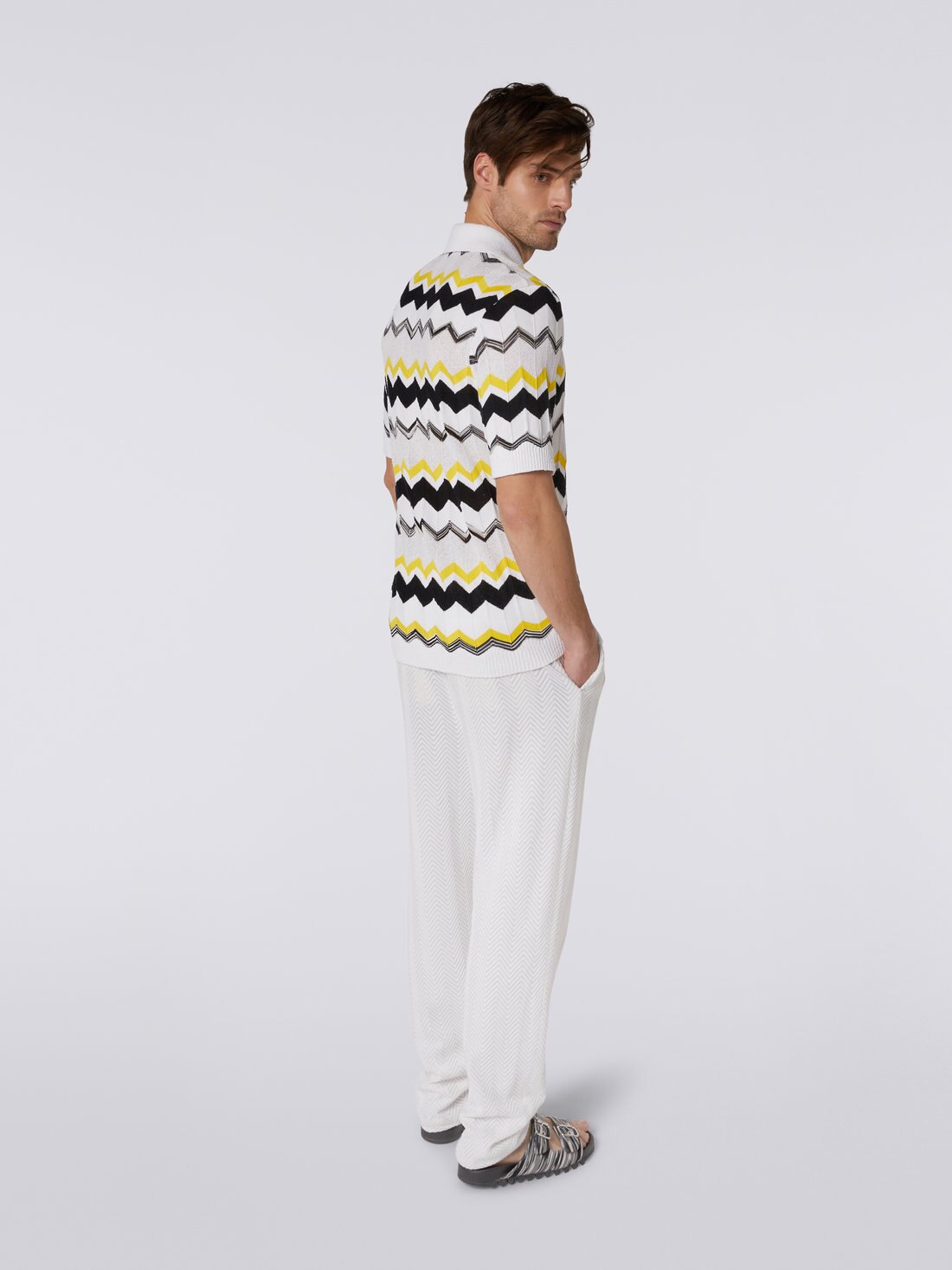 Poloshirt aus Strick mit Reißverschluss, Baumwoll-Viskose-Mischgewebe, Weiß, Beige & Gelb - 8051575744938 - 3