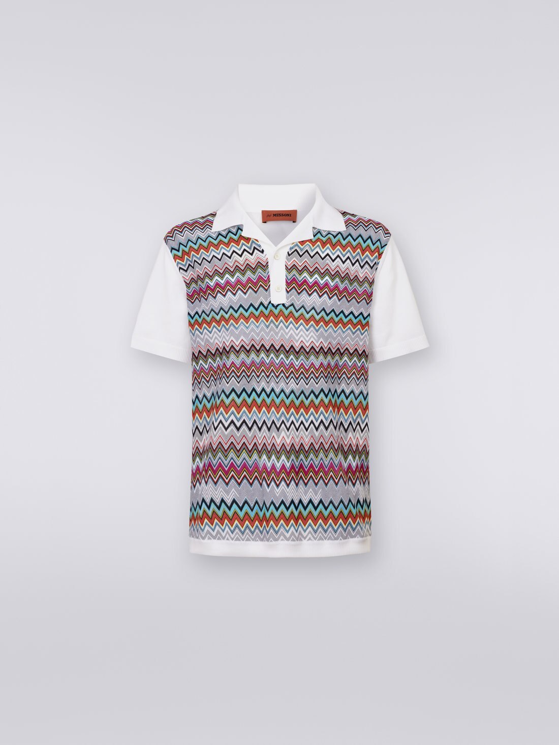 Polo a maniche corte in cotone e seta, Bianco & Multicolore - US23S207BK021XS0172 - 0
