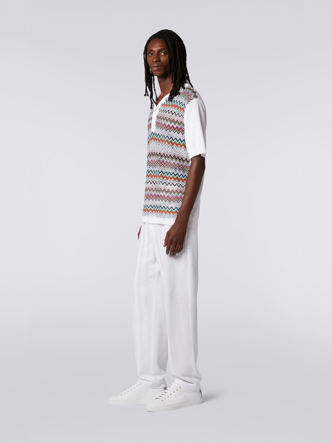 Polo a maniche corte in cotone e seta, Bianco & Multicolore - US23S207BK021XS0172 - 2