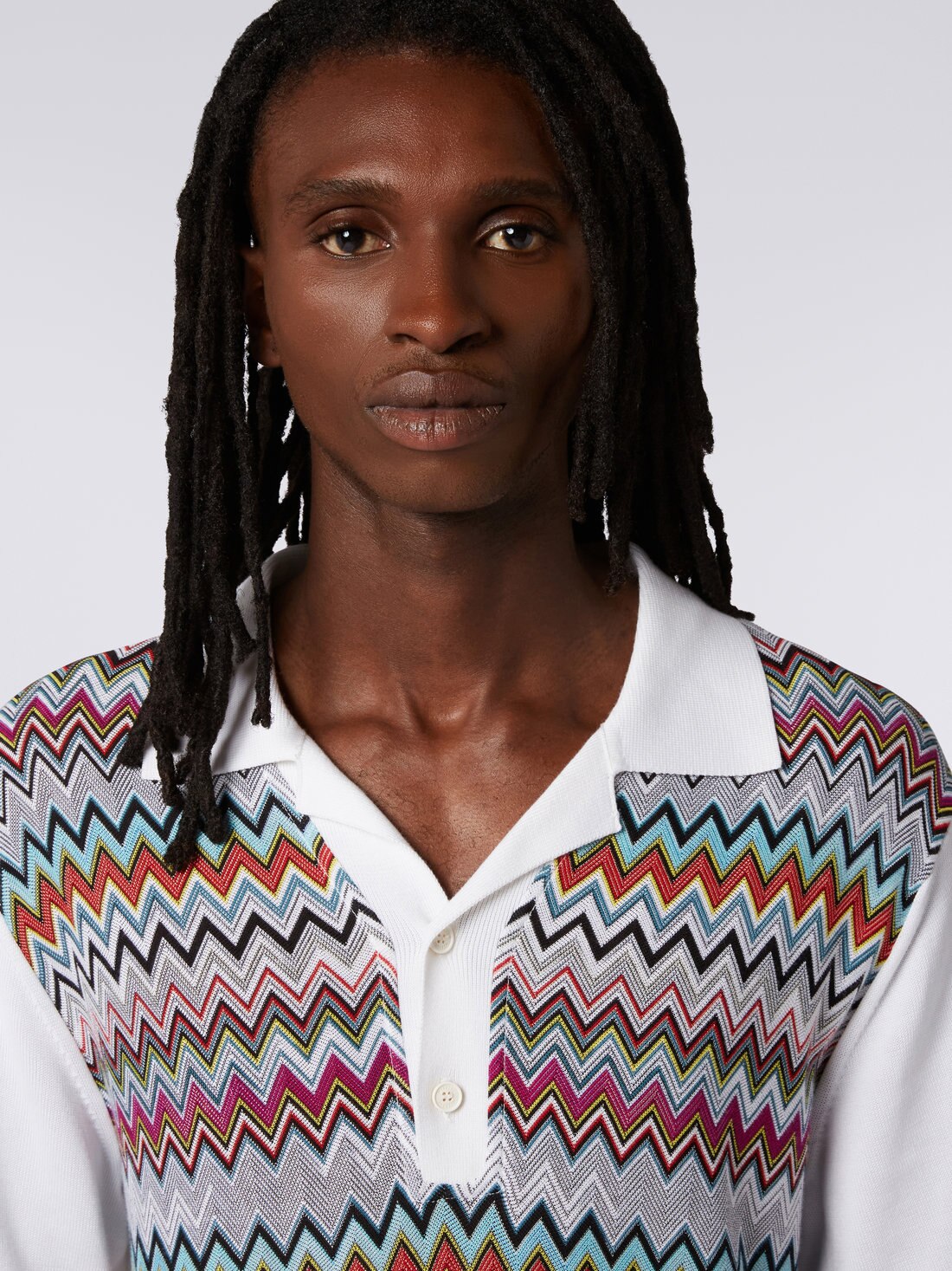 Polo a maniche corte in cotone e seta, Bianco & Multicolore - US23S207BK021XS0172 - 4
