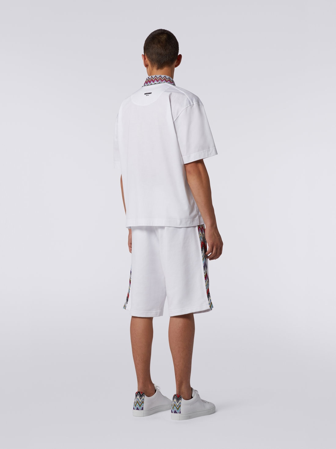 Cotton polo shirt with dégradé chevron pattern, White  - US23S20GBJ00E4S016P - 3