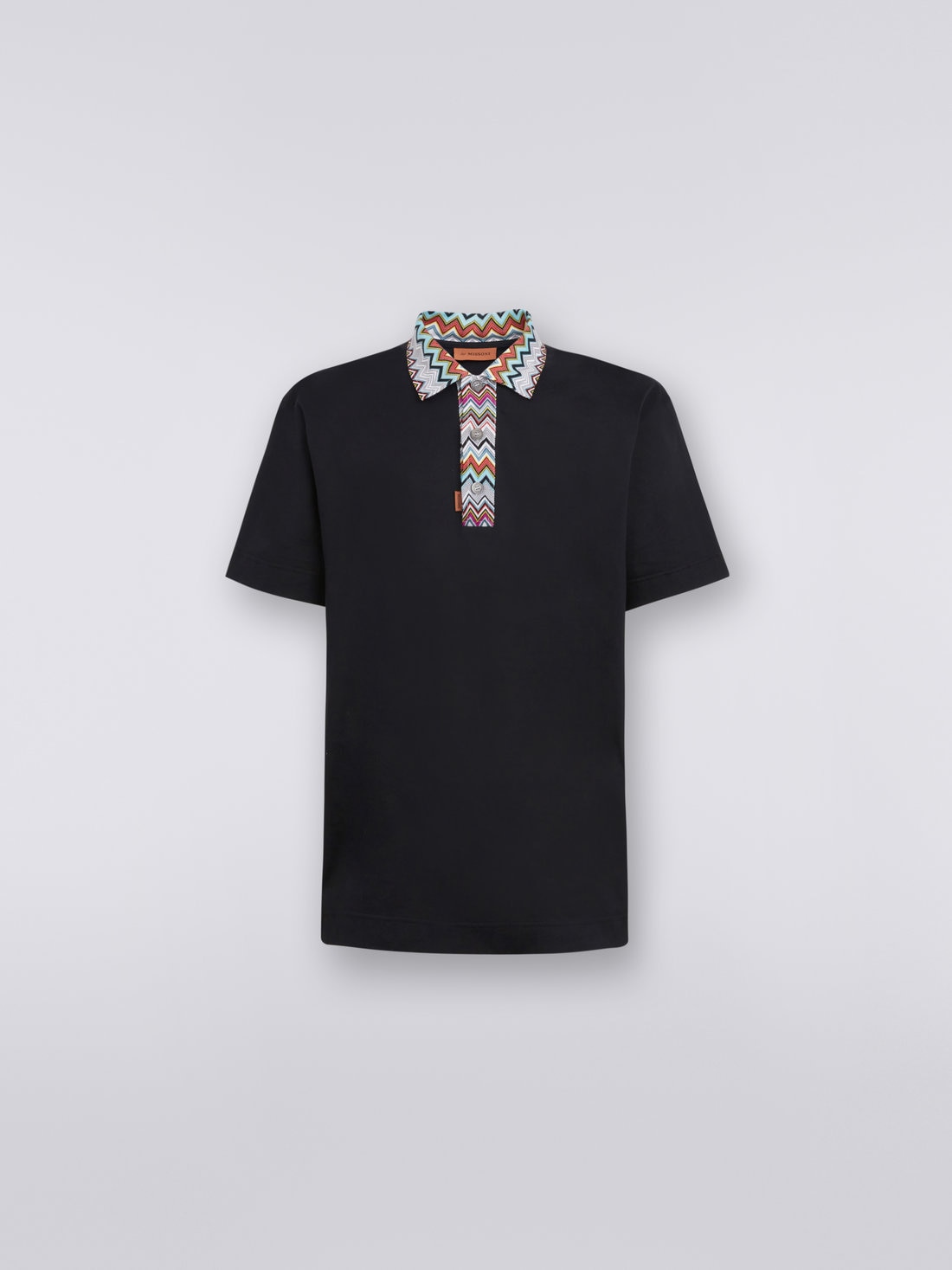 Cotton polo shirt with dégradé chevron pattern, Black    - US23S20GBJ00E4S91DK - 0