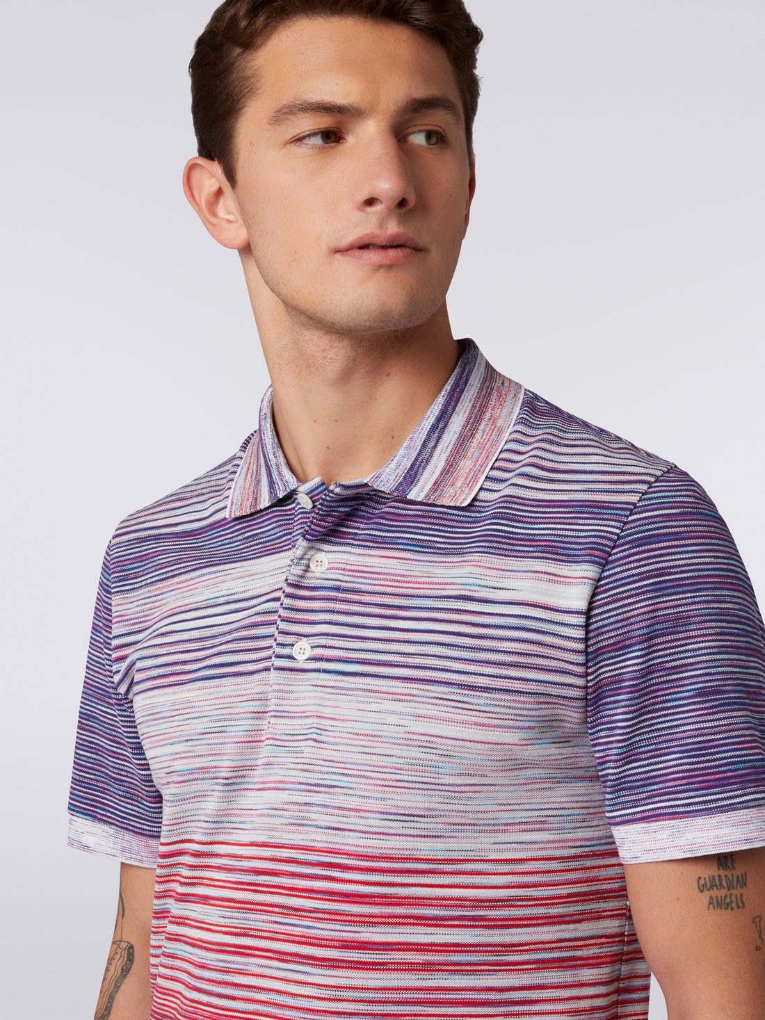 Poloshirt aus Baumwollpiqué in Flammgarnoptik, Rot, Violett & Hellblau - US23S20HBJ0014F402H - 4