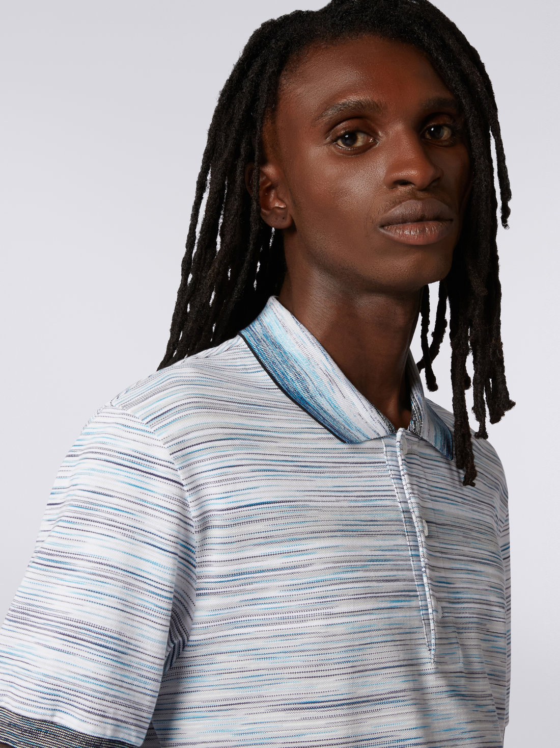 Slub cotton piqué polo shirt, Sky Blue, Light Blue & Blue - US23S20HBJ0014F705K - 4