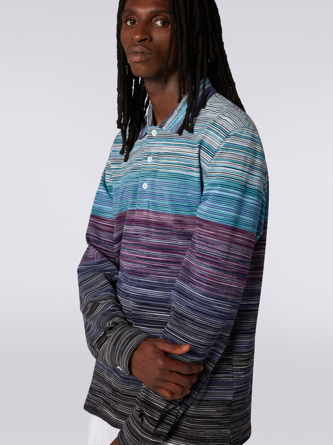 Slub viscose long-sleeved polo shirt, Multicoloured - US23S20IBJ0014FM126 - 4