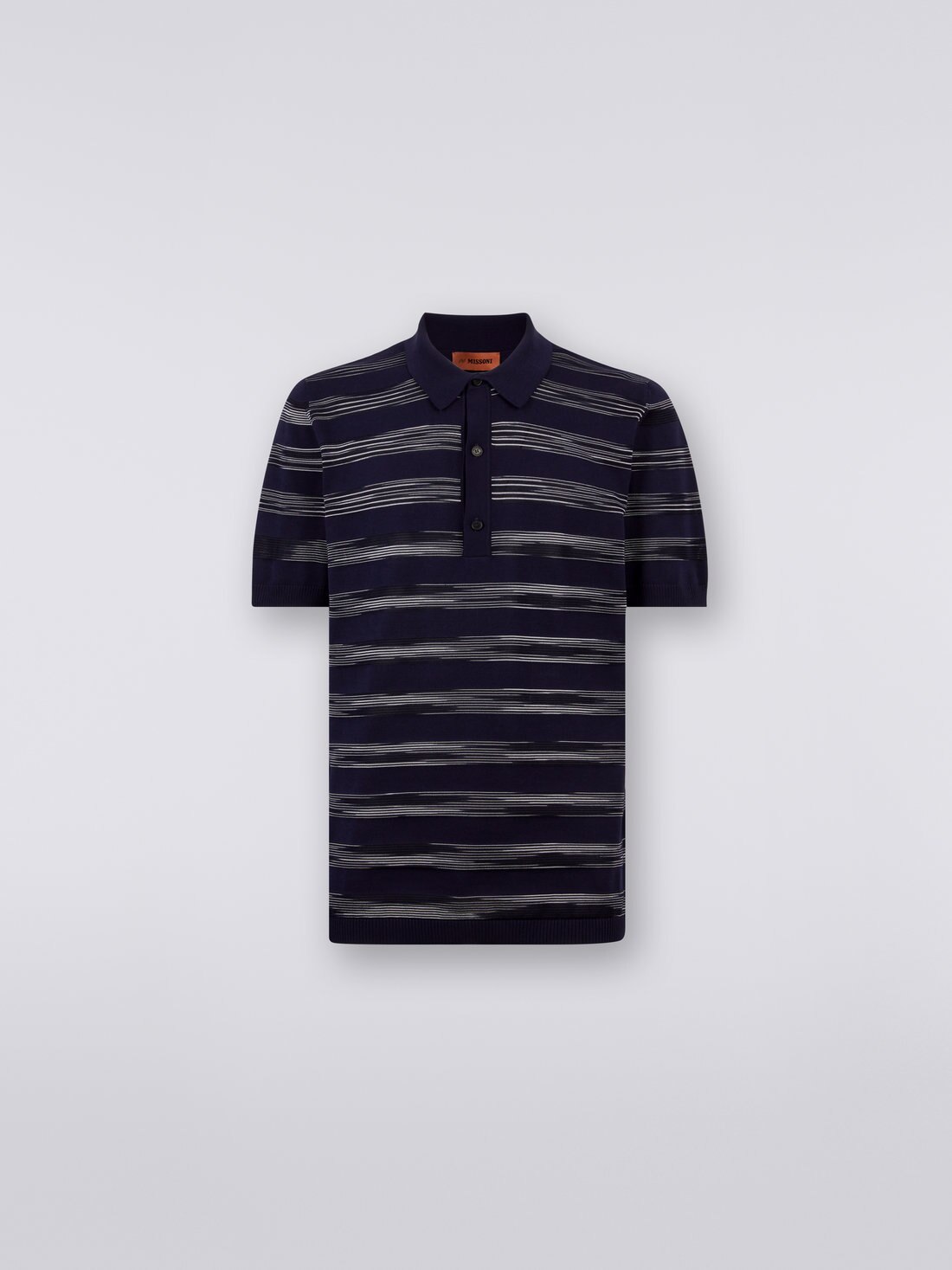 Cotton and viscose short-sleeved polo shirt White, Black & Navy Blue |  Missoni