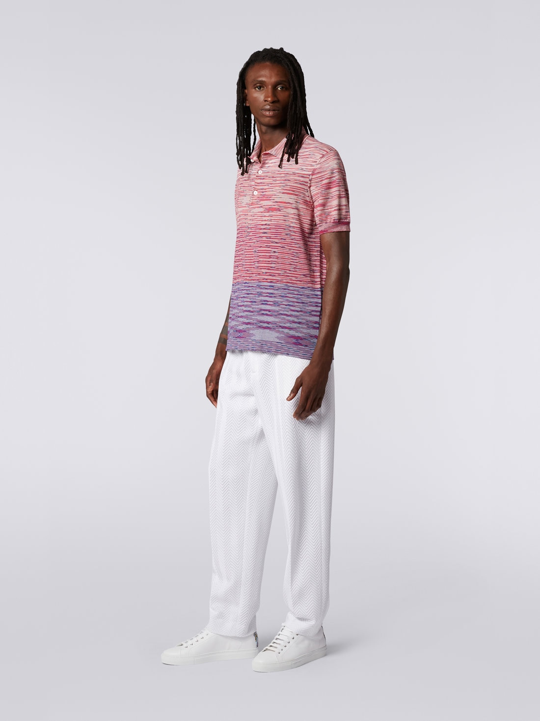 Dégradé striped cotton short-sleeved polo shirt, Red & Purple - US23S20PBK012QS505Y - 1