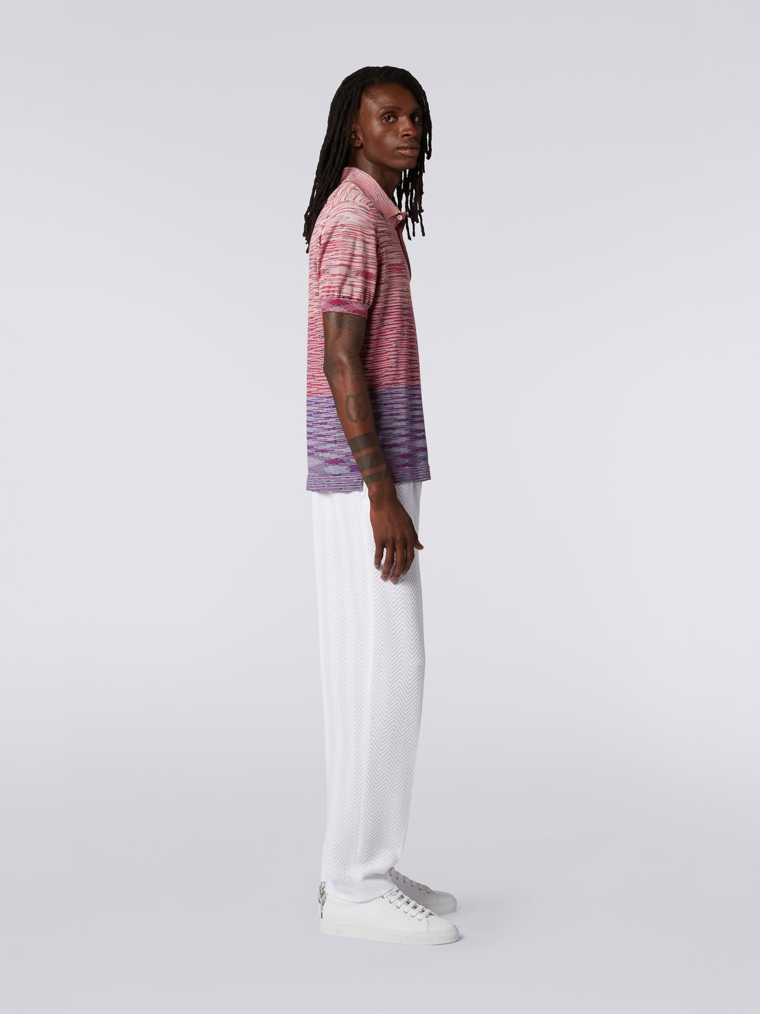 Dégradé striped cotton short-sleeved polo shirt, Red & Purple - US23S20PBK012QS505Y - 2