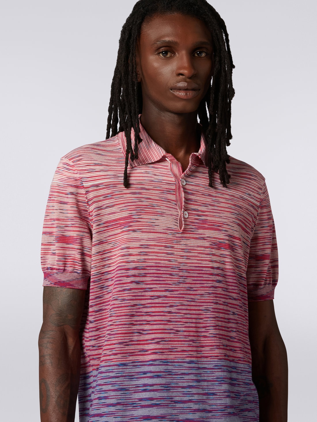 Dégradé striped cotton short-sleeved polo shirt, Red & Purple - US23S20PBK012QS505Y - 4