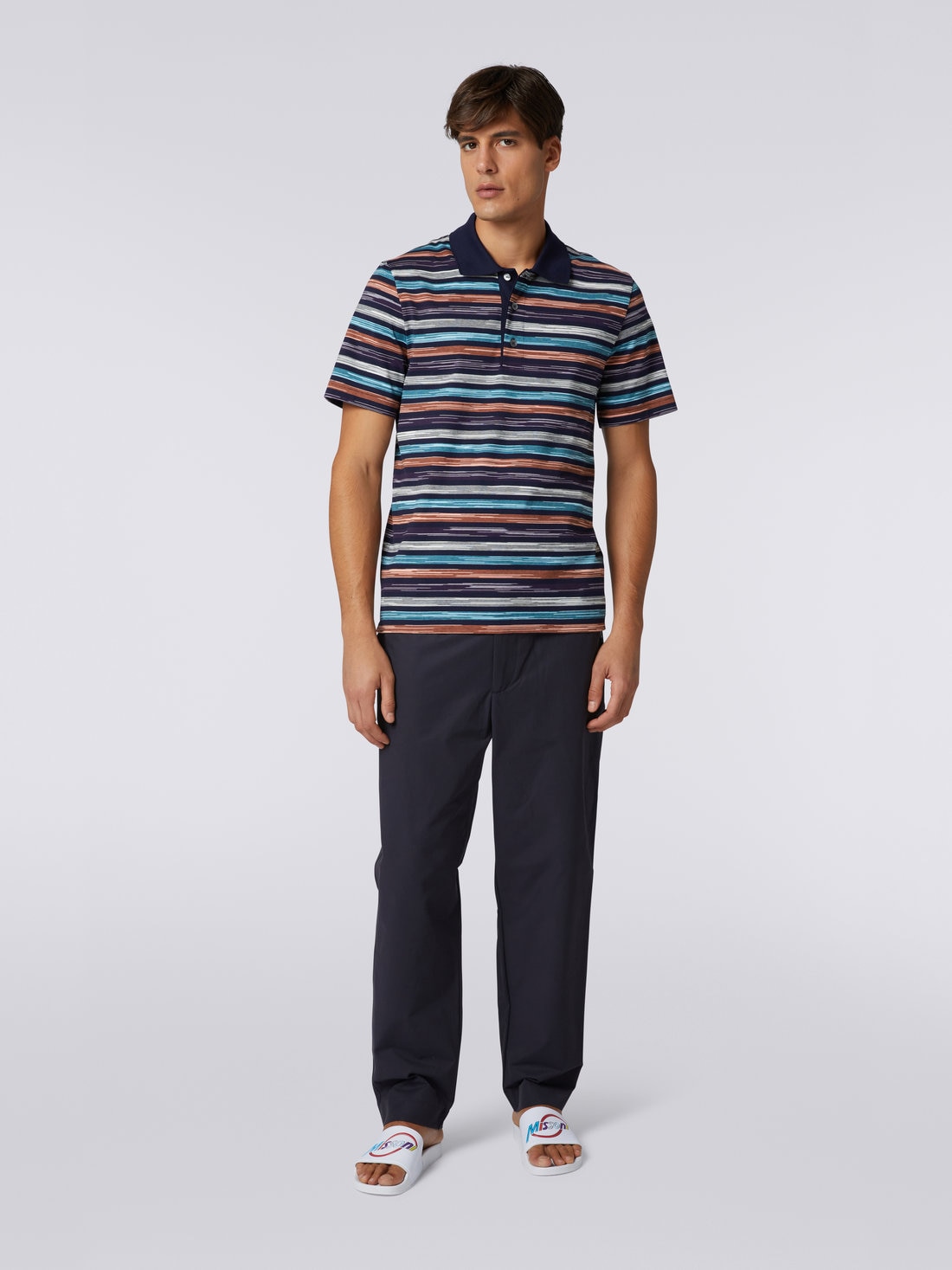 Slub cotton jersey polo shirt, Multicoloured - US23S20QBJ00FMS72AP - 1
