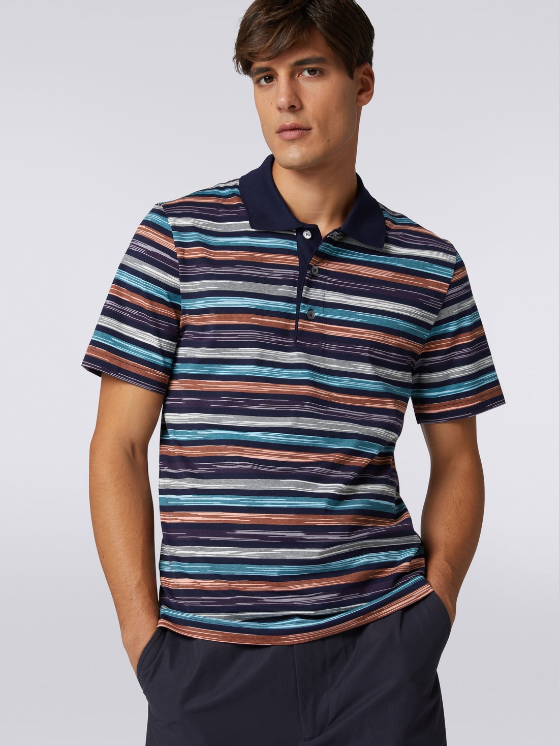 Slub cotton jersey polo shirt, Multicoloured - US23S20QBJ00FMS72AP - 4