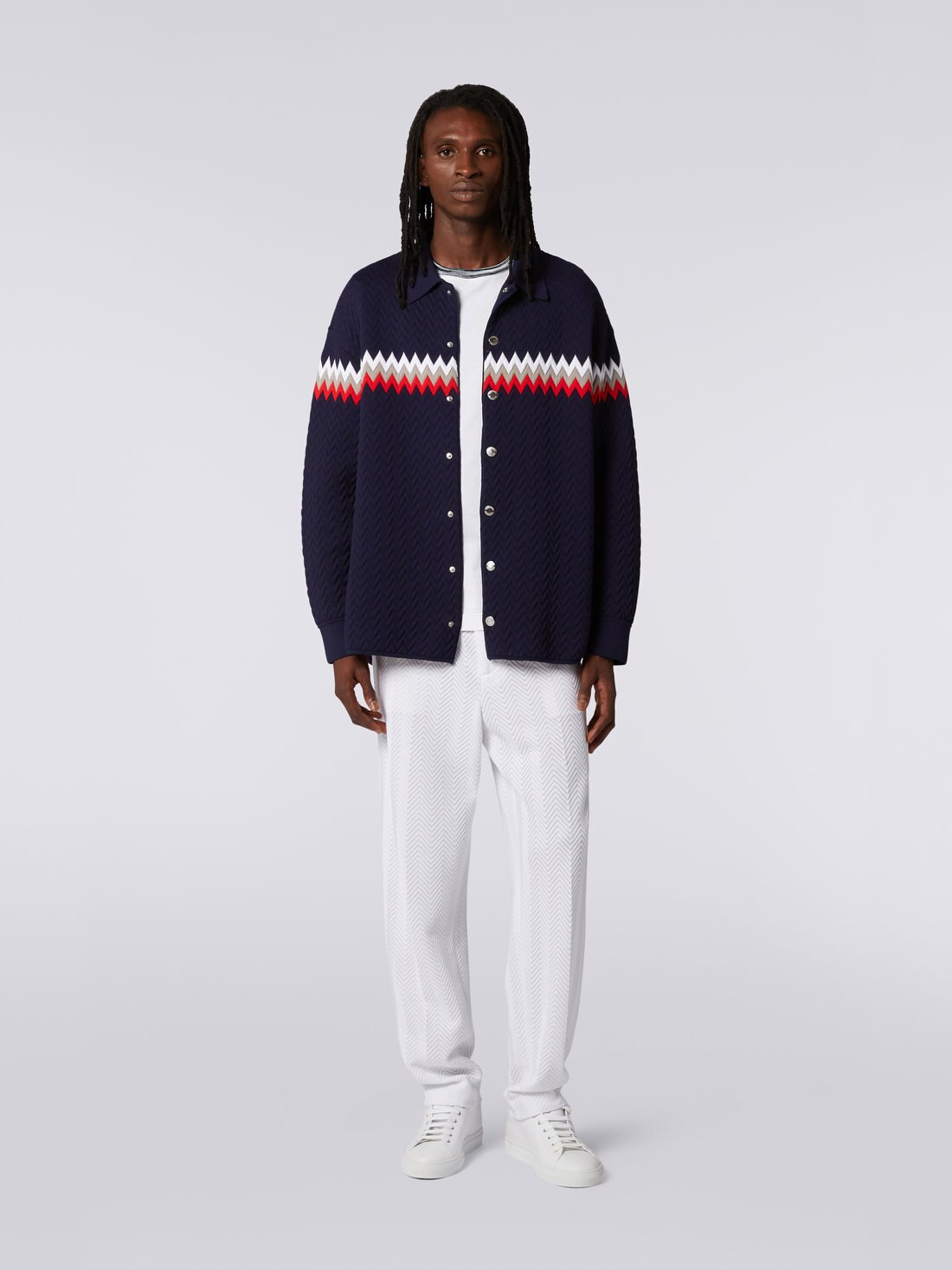 Nylon-blend overshirt with zigzag stitching and contrasting details, Multicoloured - US23SC06BK020TS729A - 1