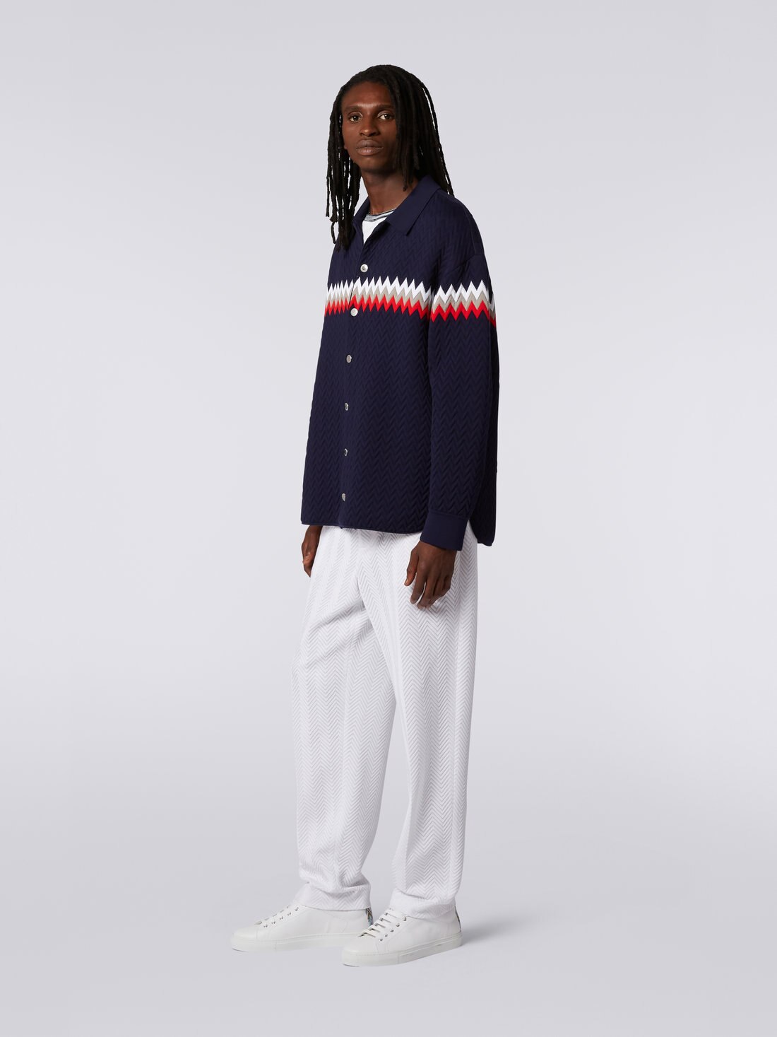 Nylon-blend overshirt with zigzag stitching and contrasting details, Multicoloured - US23SC06BK020TS729A - 2