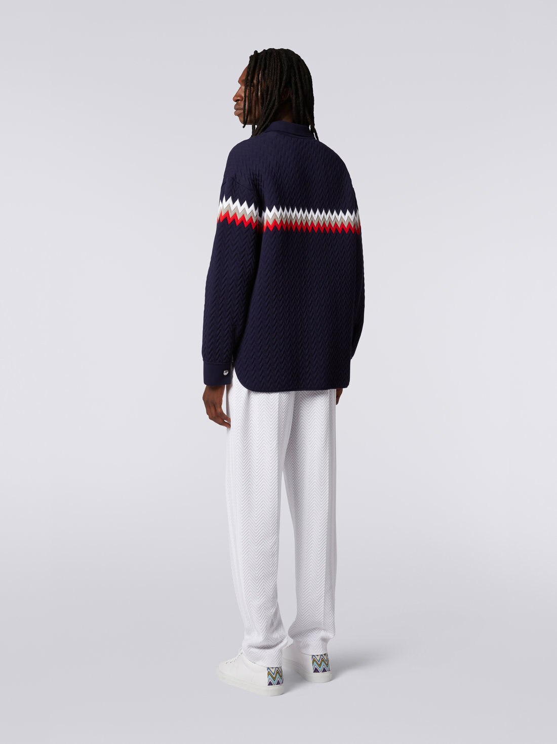 Nylon-blend overshirt with zigzag stitching and contrasting details, Multicoloured - US23SC06BK020TS729A - 3