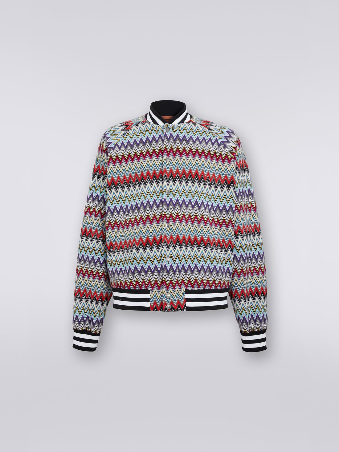 Cotton bomber jacket with multicoloured chevron pattern, Multicoloured - US23SC0CBR00JRSM8LJ - 0