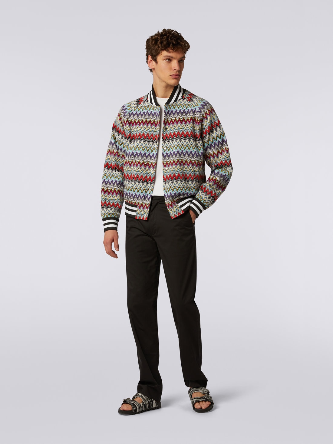 Cotton bomber jacket with multicoloured chevron pattern, Multicoloured - US23SC0CBR00JRSM8LJ - 1