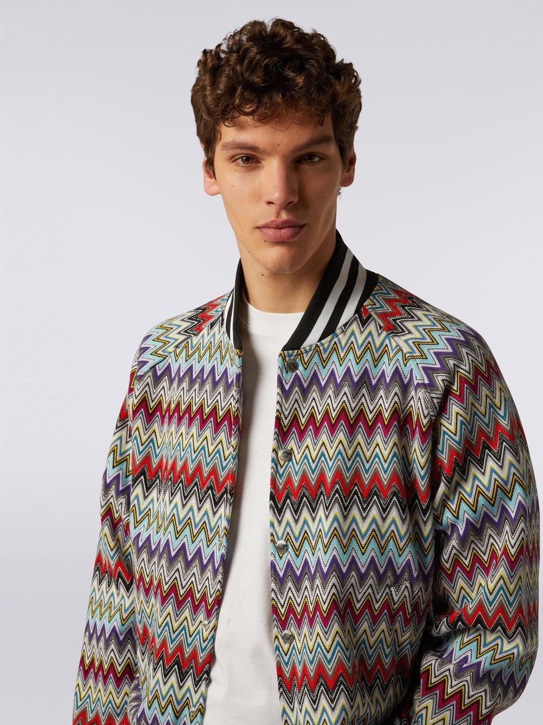 Cotton bomber jacket with multicoloured chevron pattern, Multicoloured - 4