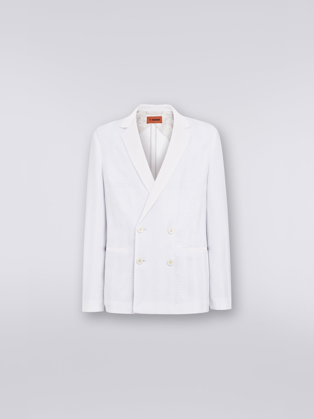 Plain cotton and viscose chevron double-breasted blazer, White  - US23SF00BR00JC10601 - 0
