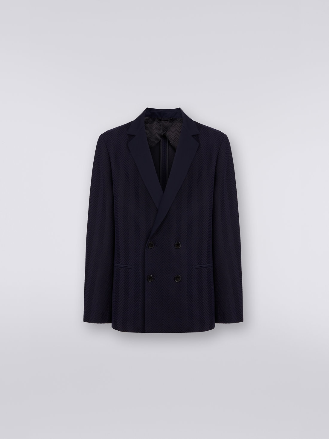 Plain cotton and viscose chevron double-breasted blazer, Pink   - 8051575745638 - 0