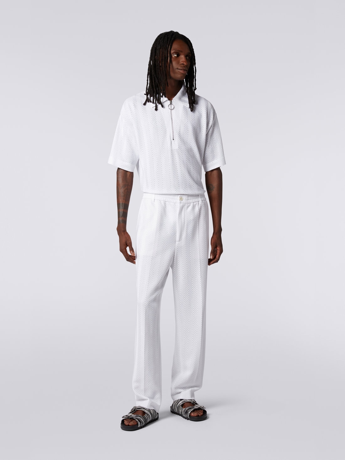 Classic plain cotton and viscose chevron trousers, White  - US23SI00BR00JC10601 - 1